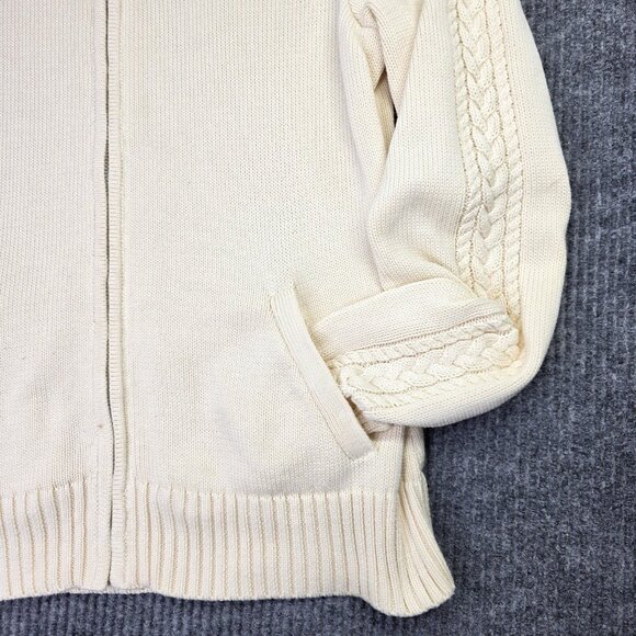 Ralph Lauren Sport Sweater Womens Large Cream Full Zip Cable Knit Cotton Logo - Picture 2 of 13
